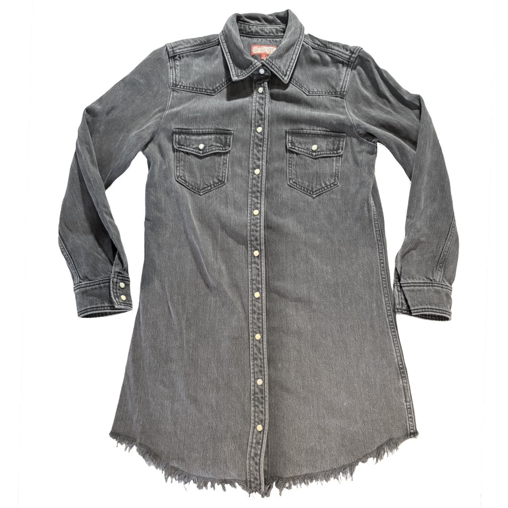 Lucky Brand Gray Wash Denim Shirt Dress with Snap Buttons